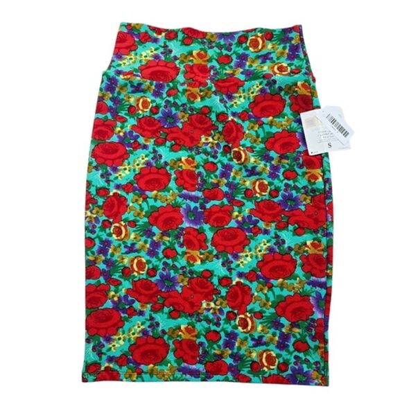 Lularoe NWT Cassie Pencil Skirt Aqua Green‎ Floral Small - Picture 1 of 5